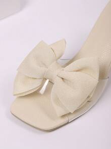 Women's Clear Square Toe Bowknot Slides High Heel, Elegant Dressy Casual Vacation Fashion Sexy PVC Plastic Slip On Sandals For Party Wedding Office Home Outdoor Summer - Clear - View 8