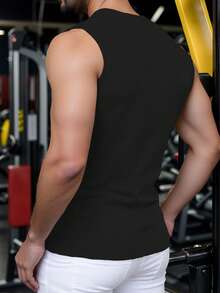 Camiseta de tirantes casual de hombre, de textura acanalada, ajustada y elástica - Negro - Ver 3