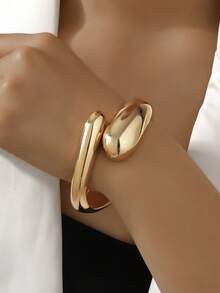 1 件简约光滑金属手镯，适合日常装扮、通勤、商务、法式浪漫风格，适合朋友聚会、高端场合、正式礼服、女士 - 金色兩件套 - 查看 3