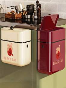 1 pieza Soporte de pared para basura, cubo de basura creativo de dibujos animados para cocina/oficina con tapa abatible, sin necesidad de taladrar