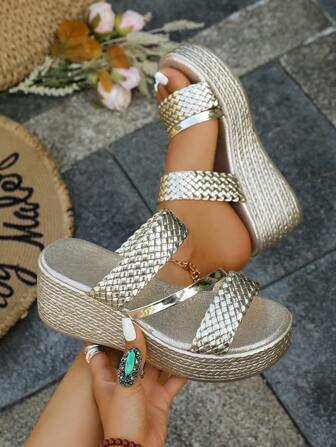 Sandalias de mujer con plataforma de suela gruesa, cuña alta impermeable y estilo retro