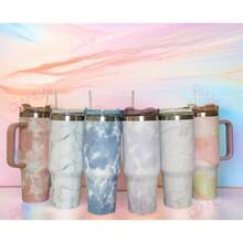 Stainless Steel Thermal Cup 1200 Ml With Handle And Straw Designs: CLOUDS, MARBLE AND GLITTER - 粉色 - 查看 2