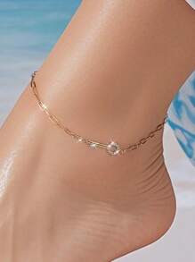 Charm-In 1 peça de tornozeleira exclusiva de zircônia, joia de tornozeleira de cobre banhada a ouro, acessório de moda para mulheres, adequada para uso na praia, presente para namorada