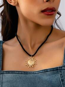 1pc Chic Personalized Thick Chain Sun Design Pendant Necklace For Women - Yellow Gold - View 1