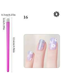 Juego de herramientas de arte de uñas que incluye sello, bolígrafo de graffiti, placa de estampado con diseños de flores, líneas, corazones y mariposas, bolígrafo punteador para decoración de uñas DIY - Rosa Fucsia - Ver 14