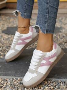 Women Colorblocked Faux Suede Breathable Casual Sneakers - Comfortable Rubber Sole, Fashionable Athletic Shoes, Versatile & Sweet