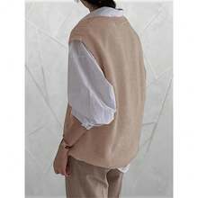 Local Delivery-Viscose & Polyester Blend For Spring, Summer & Fall - Casual Solid Color Lightweight Knitwear, Knit Sweater,Women's Oversized Cable Knit V-Neck Sweater Vest - Sleeveless Loose Pullover Top In Soft Nylon, - Khaki - View 4
