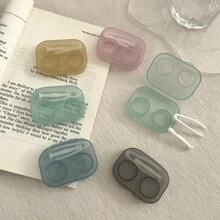 1PC/2PCS/5PCS Retro Chic Candy Color Mini Contact Lens Case Color Contact Lens Case Set With Mirror Compact Portable Immersion Storage Set Eye Contact Lens Color Contact Lens Case