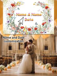 1pc Customized Name & Date Floral & Butterfly Engagement Wedding Photography Backdrop, Wedding Celebration Party Decorations