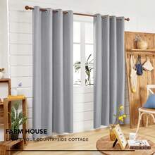 2 Pcs Full Blackout Curtains Faux Linen For Bedroom & Living Room - 100% Light Blocking Thermal Insulated Room Darkening, Noise Reducing, Modern Contemporary Style, 52 Inch Wide - 灰色 - 查看 4