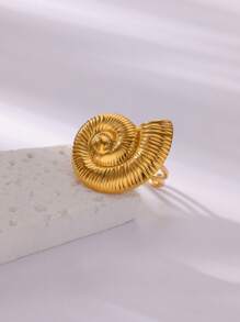1 pieza Nuevo anillo de concha con rosca de acero inoxidable de color dorado, anillo ajustable para mujer, joyería de boda, Charm, accesorios de uso diario, regalos