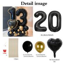 43pcs Black Number Column Balloon Set, Includes 32 Inch (81.28cm) Black Number Foil Balloons, Black & Metallic Gold Round Latex Balloons, Suitable For Anniversary, Birthday Decorations, Brides, Wedding Decor, Graduation, Festivals, Party Decor