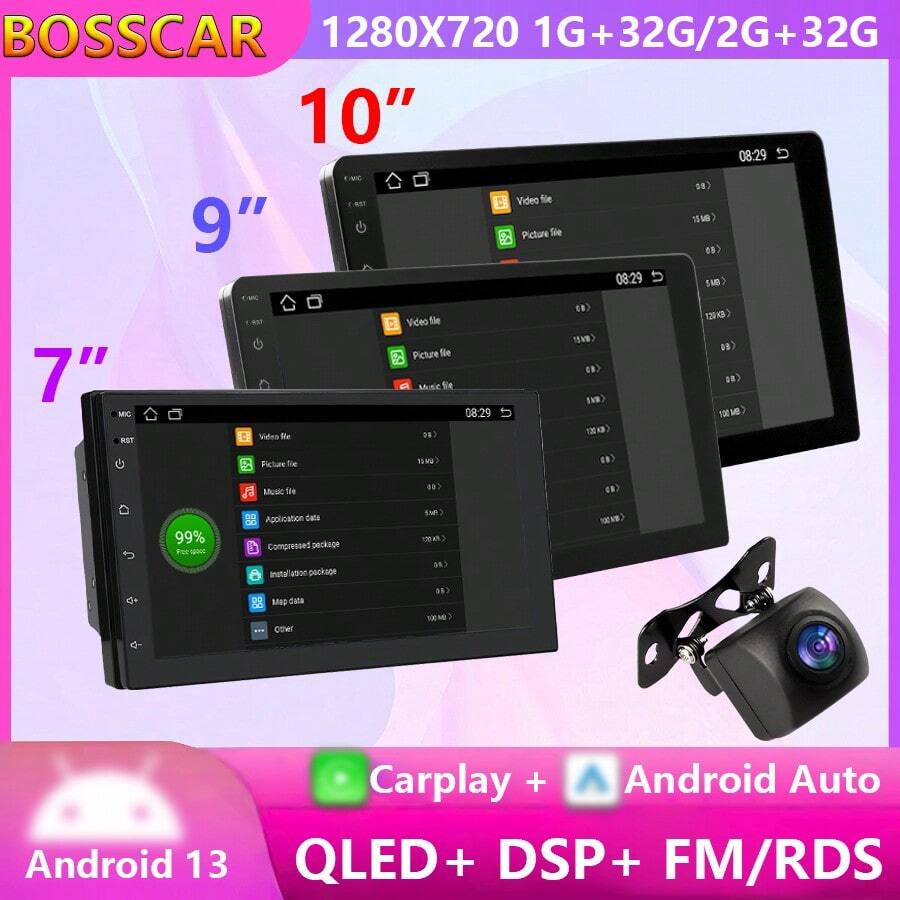 Autoradio Android 13 Universel 1 Din - Écran Tactile 10 Pouces, 2 Go RAM + 32 Go - CarPlay, Android Auto, GPS, Caméra De Recul Incluse