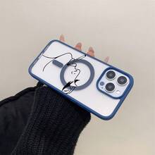 The 2025 New Deep Blue Macaron Magnetic Case Para Phone Features Sexy Line Patterns. Made Of Acrylic, It Is Shockproof And Drop-Resistant. It Is Applicable To The Mobile Phone 16 15 14 13 12 11 Pro Max Plus And Is The Best Choice For Personal Use Or As A Gift - Blue - View 5