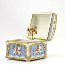 Rotating Carousel Music Box Jewelry Box Valentine's Day Gift, Wind-Up 8-Note Music Box + Starry Sky Blue & Gold Foil Decor Desktop Ornament, Housewarming Wedding Gift, Home Decor - Multicolor - View 15