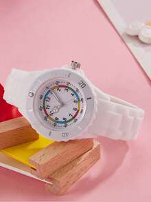 1pc Kids Macaron Color Arabic Numeral Dial Silicone Quartz Watch, Suitable As Birthday, Graduation Gift - one-size - View 9