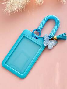 1pc Macaron Color Butterfly Tassel Retractable Spring Card Holder, ID Card Case, Durable Anti-Drop, Badge Clip With Keychain, ID & Credit Card Protector, Suitable For Students, Office And Daily Use, Fashion Accessory