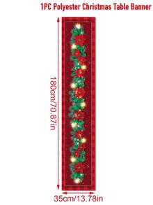 1件圣诞桌旗，红色格子一品红星形图案，涤纶面料，适用于圣诞餐桌装饰、圣诞派对装饰、房间装饰、餐桌装饰、家居装饰、厨房装饰、圣诞装饰和圣诞饰品。 - 格子邊大紅花星星 - 查看 5