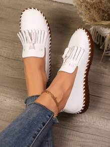 New Spring Tassel Slip-On Casual Shoes For Women, Student Flat White Sneakers, Versatile & Comfortable Platform Shoes