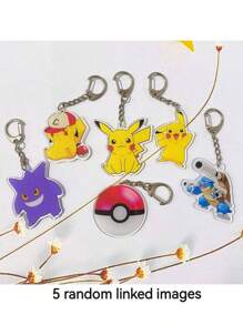 pokemon 5 Stück Pikachu Acryl Schlüsselanhänger, doppelseitiger Cartoon Pokémon Anhänger, DIY Accessoires, Taschenanhänger, Auto Schlüsselanhänger (Pokémon Muster Serie zufällig)