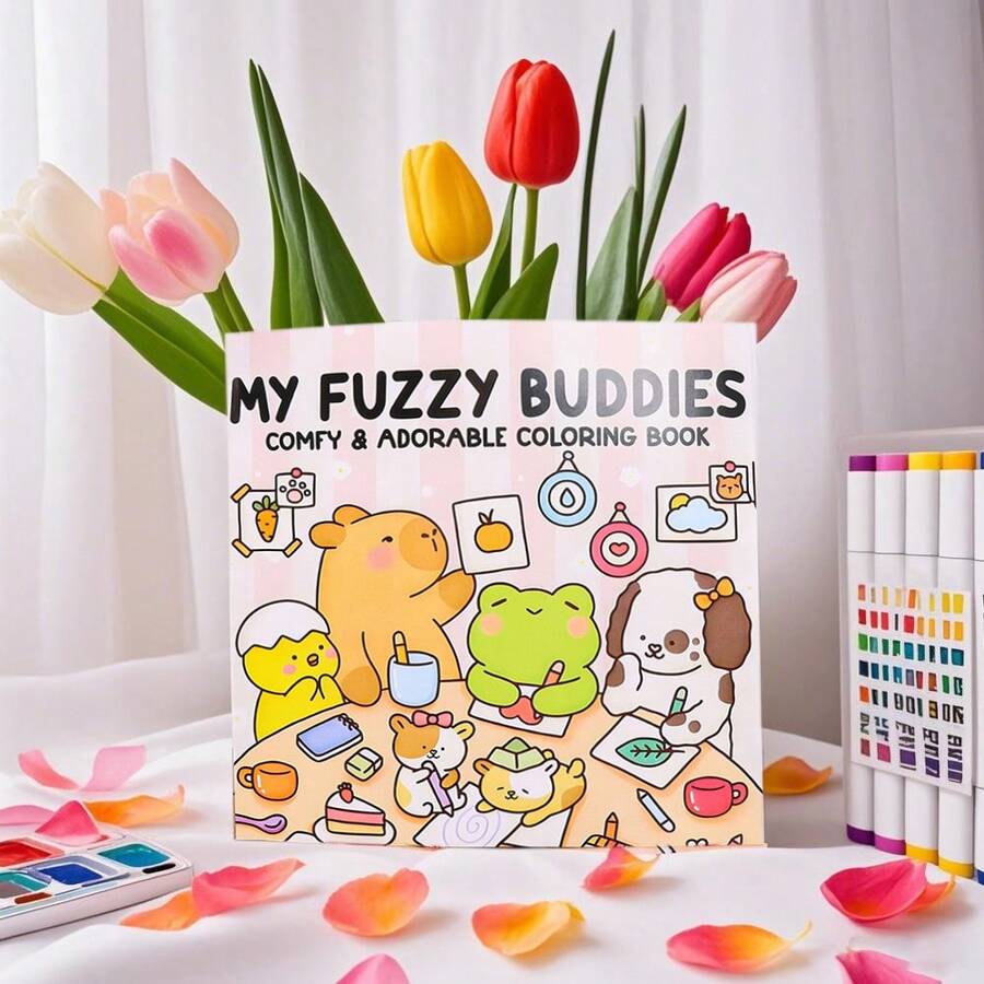 1 件我的毛茸茸伙伴：成人和儿童适用的涂色书，带有超级可爱的动物角色的简单设计，大胆而简单的图画，可放松和缓解压力，返校，学校用品