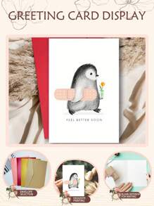 1PC Cute Penguin Encouragement Greeting Card With Envelope: The "Get Well Soon" Encouragement Message Paired With Adorable Penguins Is Perfect For Expressing Gratitude, Motivation, Or Recovery Wishes. A Penguin-Themed Gift