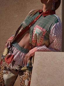 Women's Spring And Summer Thin Two Pieces Casual Leopard Print Long Sleeve Shirt And Pants Two Pieces Suit