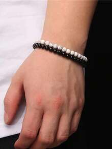 1 件 6 毫米天然石珠手链虎眼石玛瑙石英珠弹力手链男女款瑜伽饰品礼物 - 彩色 - 查看 5