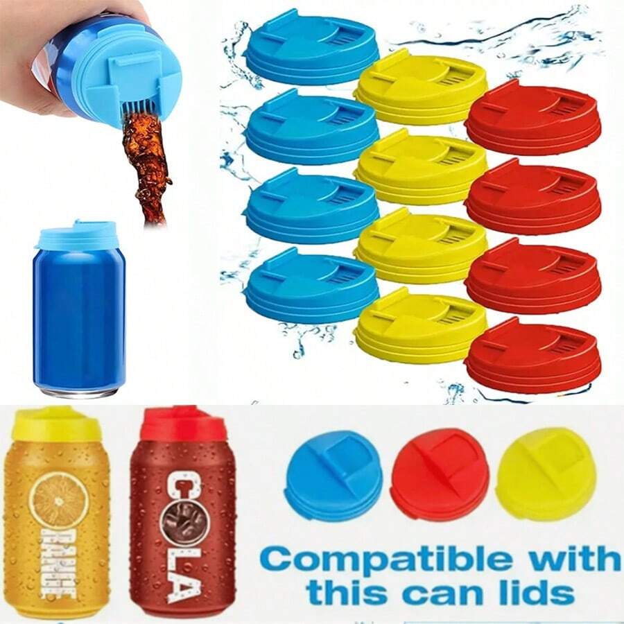 6/9/12PCS Colorful Reusable Drink Can Lids - Leak - Proof & Insect - Resistant, Perfect For Cola, Soda Cans - Ideal For Party, Picnic, Camping & Fishing - Easy To Use, Durable Plastic Covers, Vibrant Blue, Yellow & Red, Must - Have For Outdoor & Indoor Beverage Storage - 彩色 - 查看 1