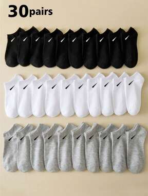 15/30 Pairs Unisex Socks, Sports Socks, White/Black/Grey Short Socks, Invisible Socks, Solid Color Minimalist Fashion, Suitable For Daily Casual Wear