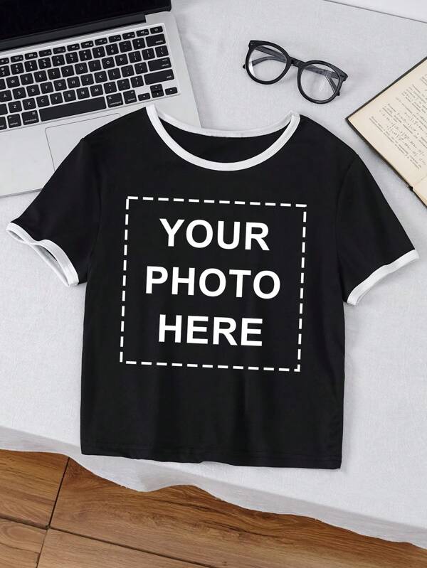 Personalisierbare Damen T-Shirt - Fügen Sie Ihr eigenes Foto/Text hinzu (Familienfoto/Selfie/Aussage/Journal), entwerfen Sie Ihr eigenes benutzerdefiniertes bedrucktes T-Shirt, modisch, Hip-Hop, einzigartige Damenbekleidung, kann als Geschenk für Ihre Freundinnen, Familienmitglieder, Freunde, Kinder usw. verwendet werden, spielen Sie frei mit Ihrem Design.