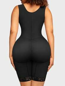 1pc Women's Colombian Shapewear Bodysuit - High Support Tummy Control, Butt Lift And Thigh Slimming, Zipper Closure, Mesh Details, Stretchy Nylon-Spandex Blend - Black - View 3