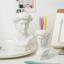 1 件大卫雕塑桶 - 白色树脂浮雕装饰、桌面储物配件、笔筒、花瓶、学习工具储物桶、素描道具，用于室内外、卧室、办公室、客厅、生日、情人节、圣诞节、节日装饰、礼物学校用品、返校