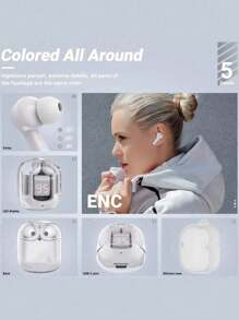 MEIYIXING DIGITAL TECHNOLOGY MEIYIXING Transparent TWS Wireless Earbuds, With LED Power Display Screen, Sports And Exercise In-Ear Headphones, Volume Control, Compatible With Smartphones, Capacitive Microphone, High-Quality Music, 200mAh Long Battery Life, Single-Play Duration Up To 2-5 Hours