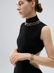 1set Fashionable Hollow Geometric Square Metal Chain Necklace & Bracelet Jewelry Set, Gift For Women Christmas Winter Christmas Gifts