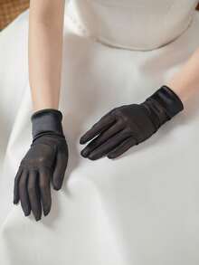 1 Pair High Elastic Satin Trim Bridal Gloves, Suitable For Parties, Dates, Weddings And Other Occasions Autumn Accessories - Black - View 3