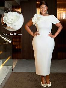 女式白色复活节新娘送礼会春季连衣裙 3D 花卉优雅派对装大码生日婚礼、鸡尾酒会