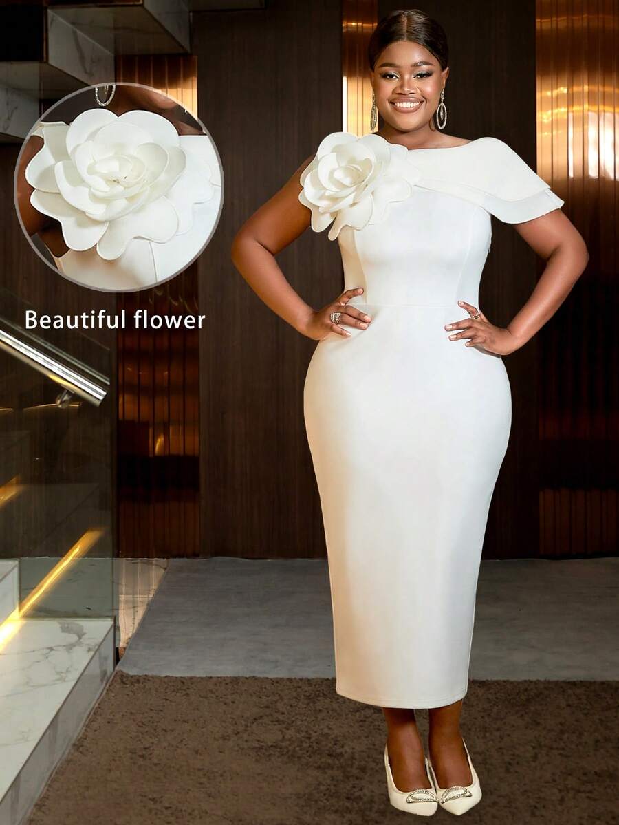 女式白色复活节新娘送礼会春季连衣裙 3D 花卉优雅派对装大码生日婚礼、鸡尾酒会
