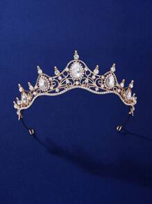 1pc Elegant Princess Headdress Fashion Headband Crown Tiara, Rhinestone Alloy Bridal Crown For Women Costume, Party, Wedding, Photography Accessory