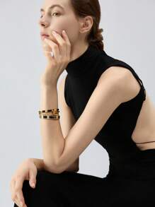 Pulseiras de ouro, aço inoxidável, zircônia, zircônia embutida, pulseira de aço titânio, polimento espelhado, revestimento a vácuo, não desbota facilmente, estilo clássico da moda, adequada para uso diário, pulseira de ouro, joias de aço inoxidável
