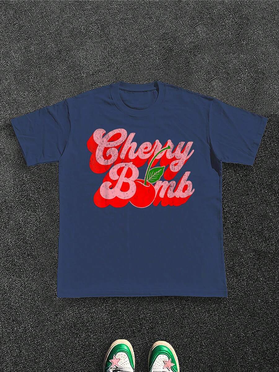 Cherry Bomb - Sweet - Retro - Men's Graphic T-Shirt, 100% Cotton, 220g - Blue - View 1