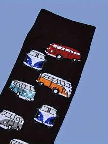 1 Pair Of Innovative And Bus Pattern Warm Men's Mid Tube Socks - Multicolor - View 4