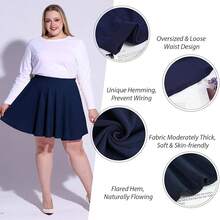 Women's Plus Size Mini Skater Skirt- Basic Versatile High Waisted Flared Casual Stretchy Skirts - 海軍 - 查看 2