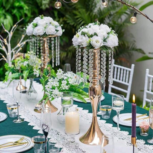 2Pcs/Metal Wedding Vases With Crystal Beads – Elegant Table Centerpieces For Weddings, Parties, Christmas, Valentine's Day & New Year (Flowers Not Included)