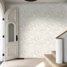 1卷优雅自粘墙纸，浅黄色银杏叶图案，撕贴式，防水，防潮，可移除，易于粘贴，家居装饰墙贴，适用于厨房、卧室、客厅、浴室、橱柜、衣柜、桌子（宽度：17.32英寸；长度：118.11/196.85/393.70英寸） - 杏色 - 查看 6