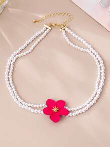 1pc Fashionable Colorful Floral Design 3D Pendant Necklace, Suitable For Elegant Women, Beach, Resort Jewelry