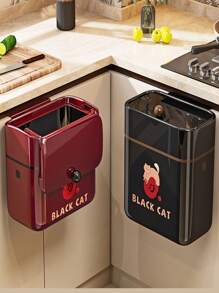 1 pieza Soporte de pared para basura, cubo de basura creativo de dibujos animados para cocina/oficina con tapa abatible, sin necesidad de taladrar