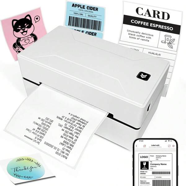 Marklife Marklife Kabellose Thermoetikettendrucker mit UK-Stecker, unterstützt Windows/Handy, Thermodrucker für kleine Unternehmen und Versandverpackungen, für Dankeschön-Etiketten, Logo-Etiketten, DIY-Etiketten, Aufkleber mit 20 Blatt Etiketten
