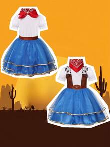 Disfraz de vaquera para niñas, conjunto de vaquera occidental para niños con sombrero, disfraz de vaquera para niñas para Halloween, cumpleaños, fiesta de Navidad y disfraz - Ver 5