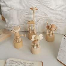 1pc Wooden Mini Animal Desktop Decor, Creative Cute Toy, Bedroom Decoration, Living Room Ornament, High Playability, Birthday Gift, Holiday Party, Suitable As Small Gift